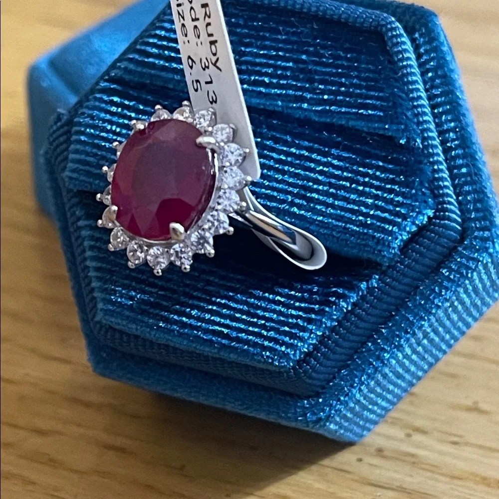 NWT Mozambique Natural Ruby Oval 11x9mm & CZ Accents in 925 Silver RingSize 6.5